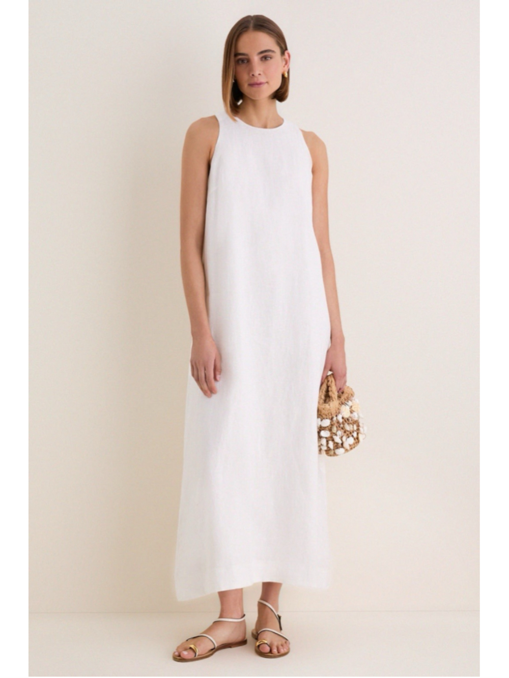Tuckernuck White Linen Portia Dress Bow Back Breathable Classic Nautical Coastal